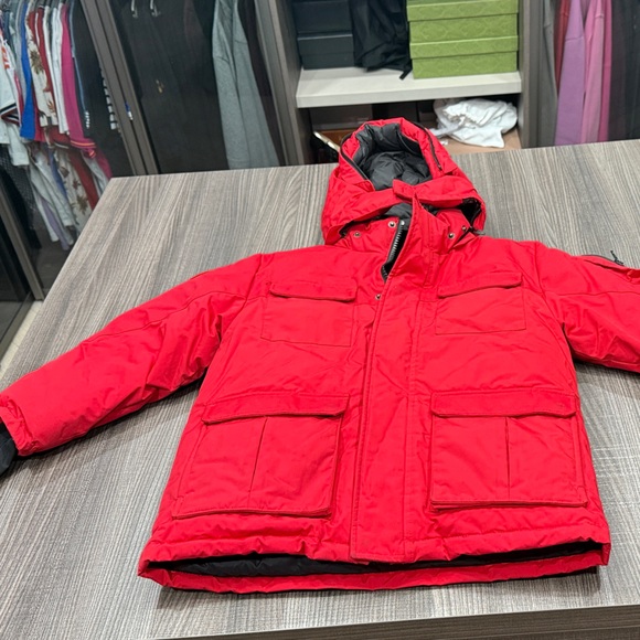 Kids Red Hooded Puffer Jacket - Picture 1 of 9
